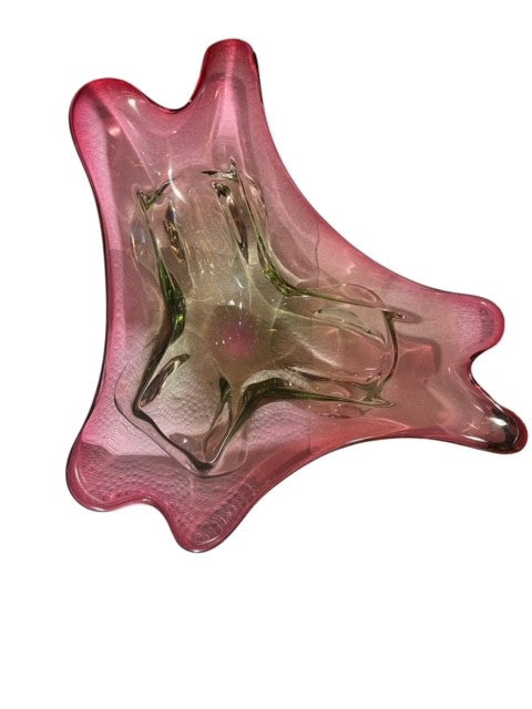 Pink & Green Art Glass Dish