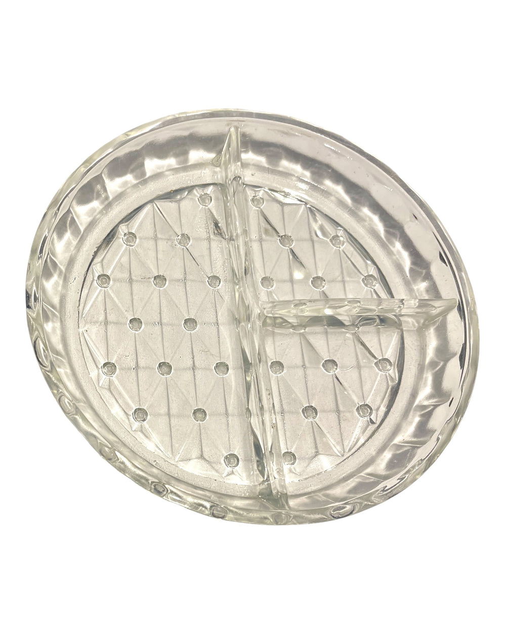 Vintage Mid-Century Modern Round Cut Glass Relish Dish