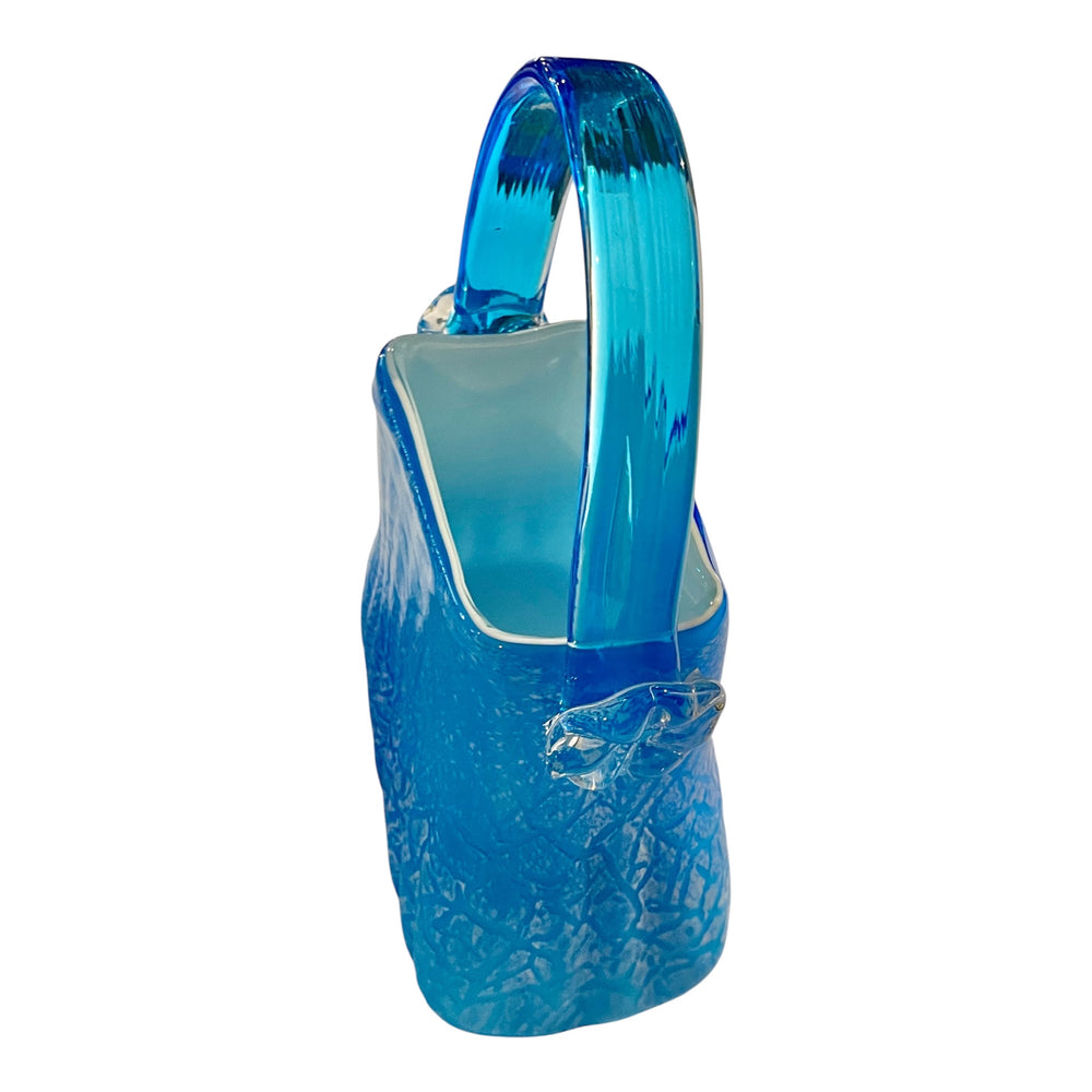 MCM Art Glass Blue Purse Vase