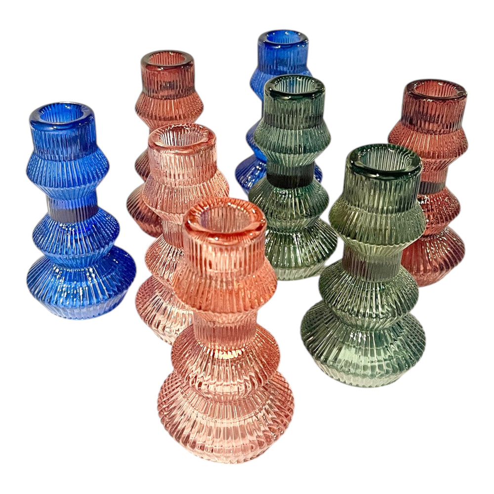 Ribbed Candlestick -cobalt blue