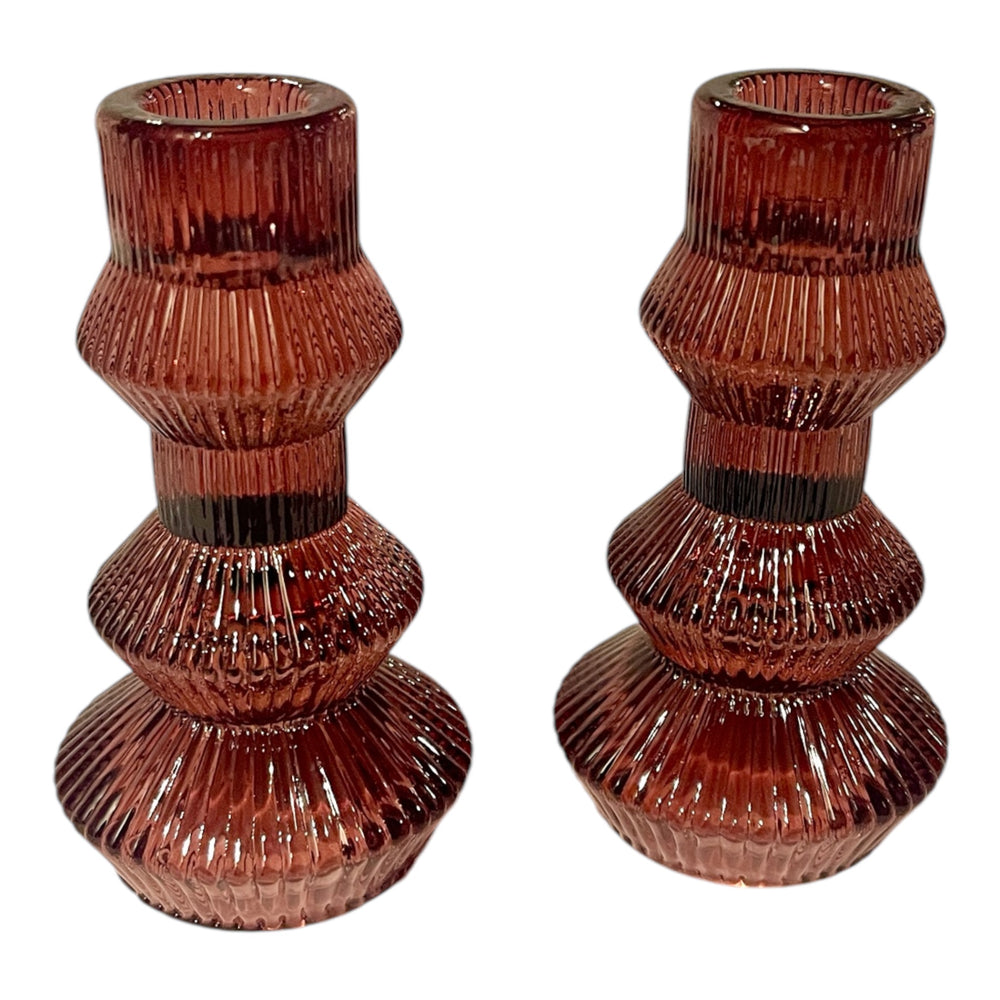 Ribbed 3-Tier Candle Holder-Burgundy