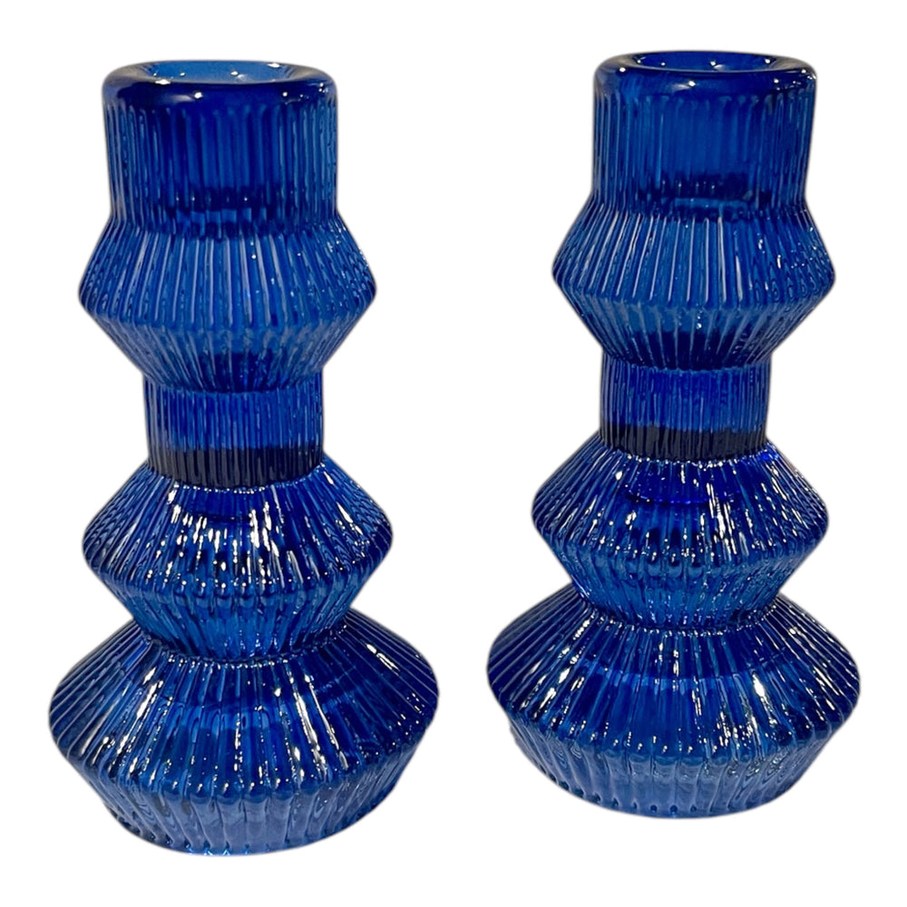 Ribbed Candlestick -cobalt blue