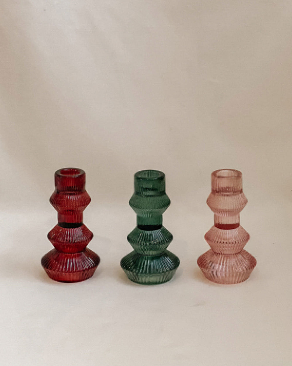 Ribbed 3-tier Candlestick -Forrest Green