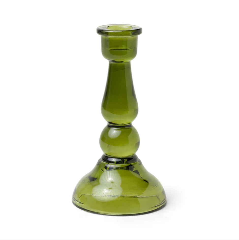 Tall Glass Taper Holder: Dark Green